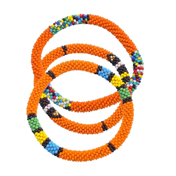 Set of 3 Handmade Boho Crochet Glass Beaded Roll-On Bracelets from Nepal | Women’s Fashion Jewelry Accessories for Daily Wear