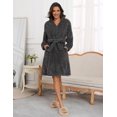 thumbnail image 3 of Ekouaer Black Bathrobe for Women Fleece Plush Robes Knee Length Warm Ladies Sleep Robe Jacquard Sleepwear with Pockets, 3 of 6
