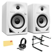 Pioneer DM-50D 5-inch White Desktop Monitor Bundle with Headphones, Laptop Stand, and Austin Bazaar Polishing Cloth