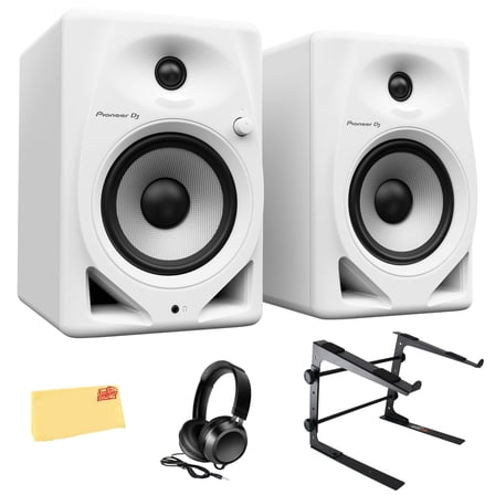 Pioneer DM-50D 5-inch White Desktop Monitor Bundle with Headphones, Laptop Stand, and Austin Bazaar Polishing Cloth