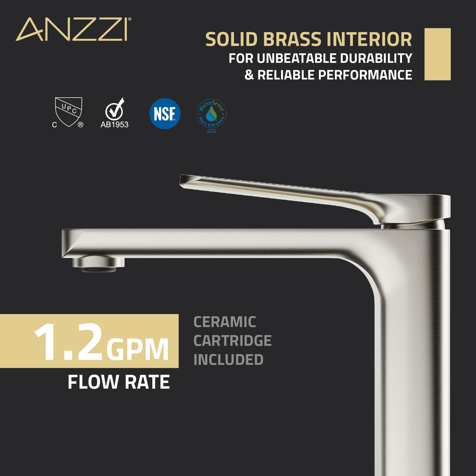 ANZZI Single Handle Single Hole Bathroom Vessel Sink Faucet With Pop-up Drain in Brushed Nickel