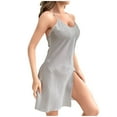 thumbnail image 2 of Oksale Women's Sexy Strapless Nightgowns Trendy Side Split Short Sleep Shirt Spaghetti Strap Night Gown Cozy Solid Color Loungewear Sleeveless Pajama Dress 2025 Gray M, 2 of 6