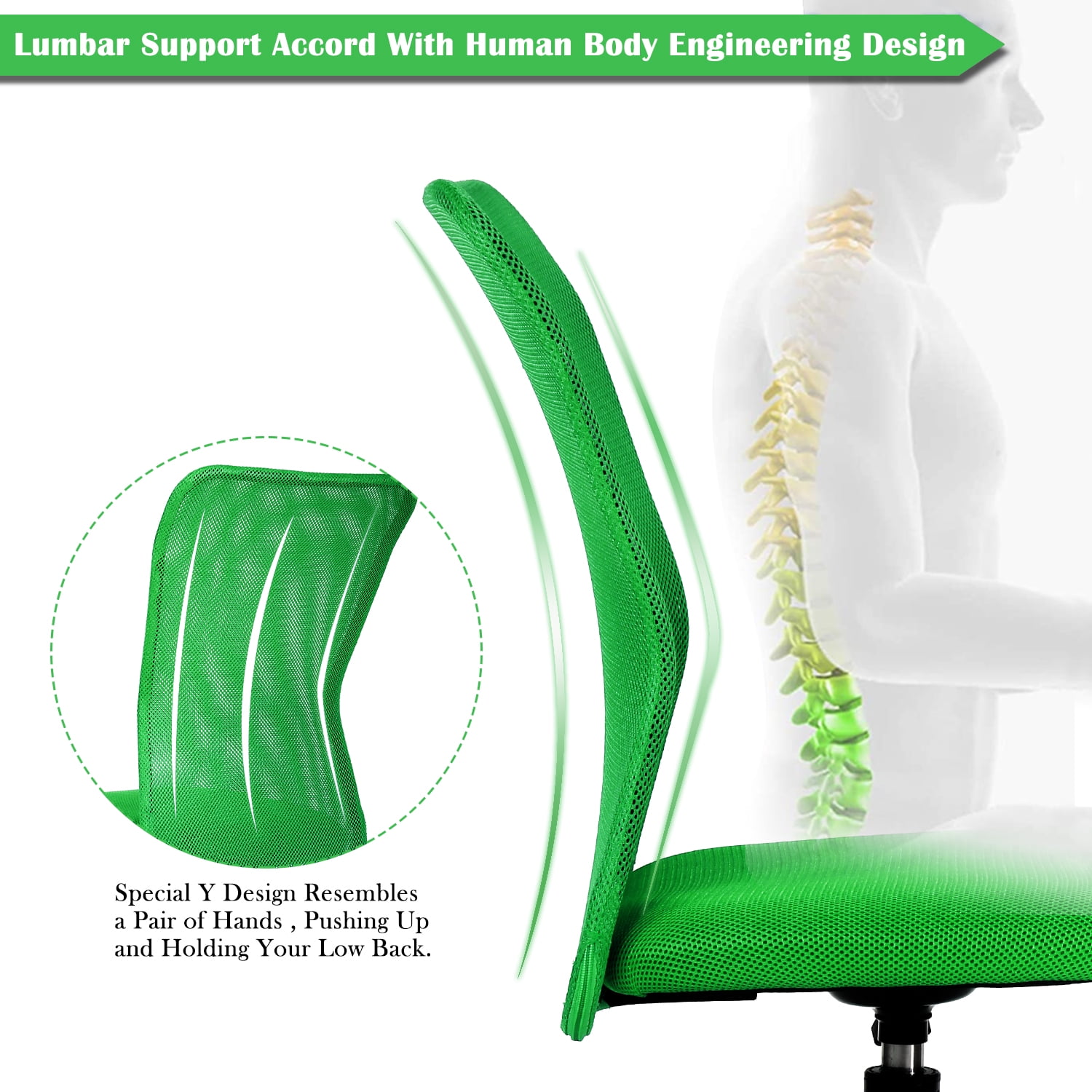 NiamVelo Mesh Office Chair Adjustable Ergonomic Mid Back Computer Desk Chair with Lumbar Support, Armless Rolling Task Chair, Green