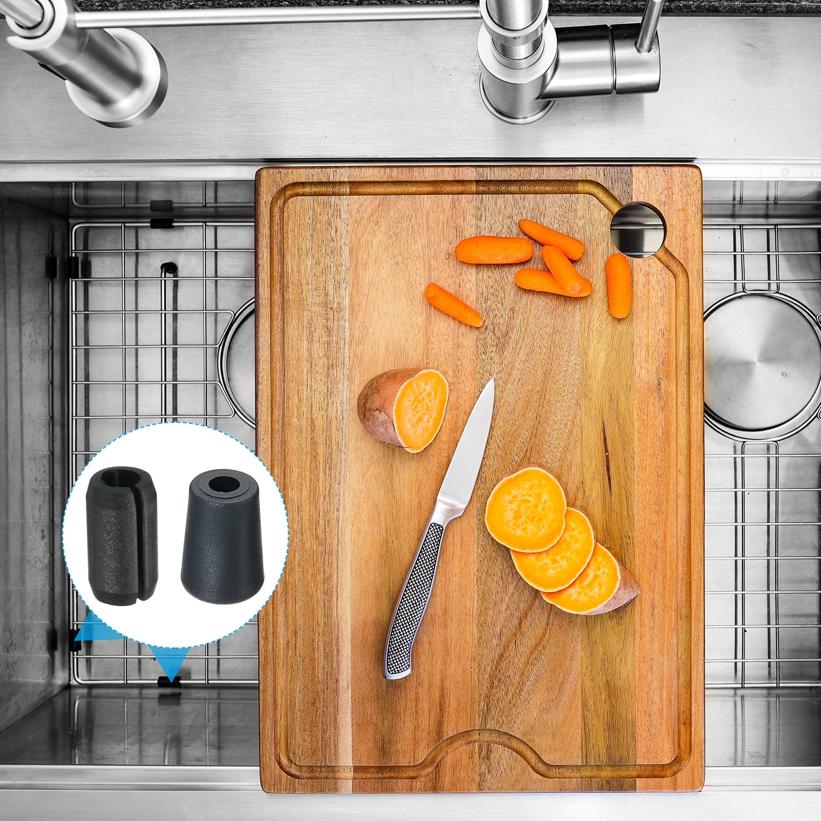 Unique Bargains Kitchen Sink Rack Feet Rubber Protector Feet with Bumpers Black