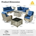 thumbnail image 5 of XIZZI 9 Pieces Wicker Patio Furniture Outdoor Conversation Set with Fire Pit Table and Swivel Rocking Chairs Rattan Patio Sectional Sofa with Cushions for Backyard, Navy Blue, 5 of 11