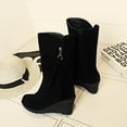 thumbnail image 4 of Mepaouo Women Wedge Dress Boots Side Zipper Suede Wide Mid Calf Walking Riding Booties(Black,6), 4 of 8