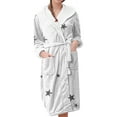 thumbnail image 2 of Women's Star Print Fleece Bathrobe, Long Length Plush Robe, Soft Cozy Loungewear, Knee Length Gown with Pockets, Comfortable Spa Style Robe for Women White M, 2 of 5
