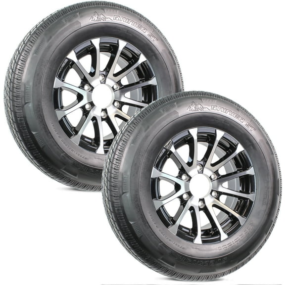 eCustomrim 2-Pk Radial Trailer Tire Rim ST225/75R15 Load D 6 Lug Aluminum T07 Black Wheel