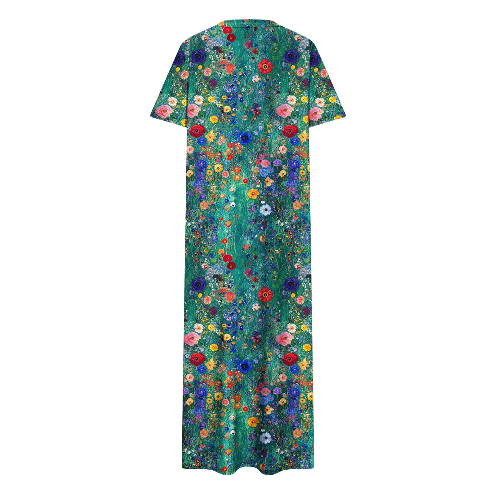 Sexlip Womens Dress Dark Tone Floral Print Short Sleeve Split Hem Soft Fabric Relaxed Silhouette for Evening Outings Multicolor XL