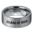 thumbnail image 2 of Tungsten Congrats Grad Class Of 2019 Engraved Band Ring 8mm Men Women Comfort Fit Gray Flat Cut Brushed Polished, 2 of 4
