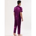 thumbnail image 4 of Conjunto de pijama de satén para hombre, ropa de dormir, manga corta, con botones, ropa de noche, conjunto de ropa de estar Borgoña Morado M, 4 of 5