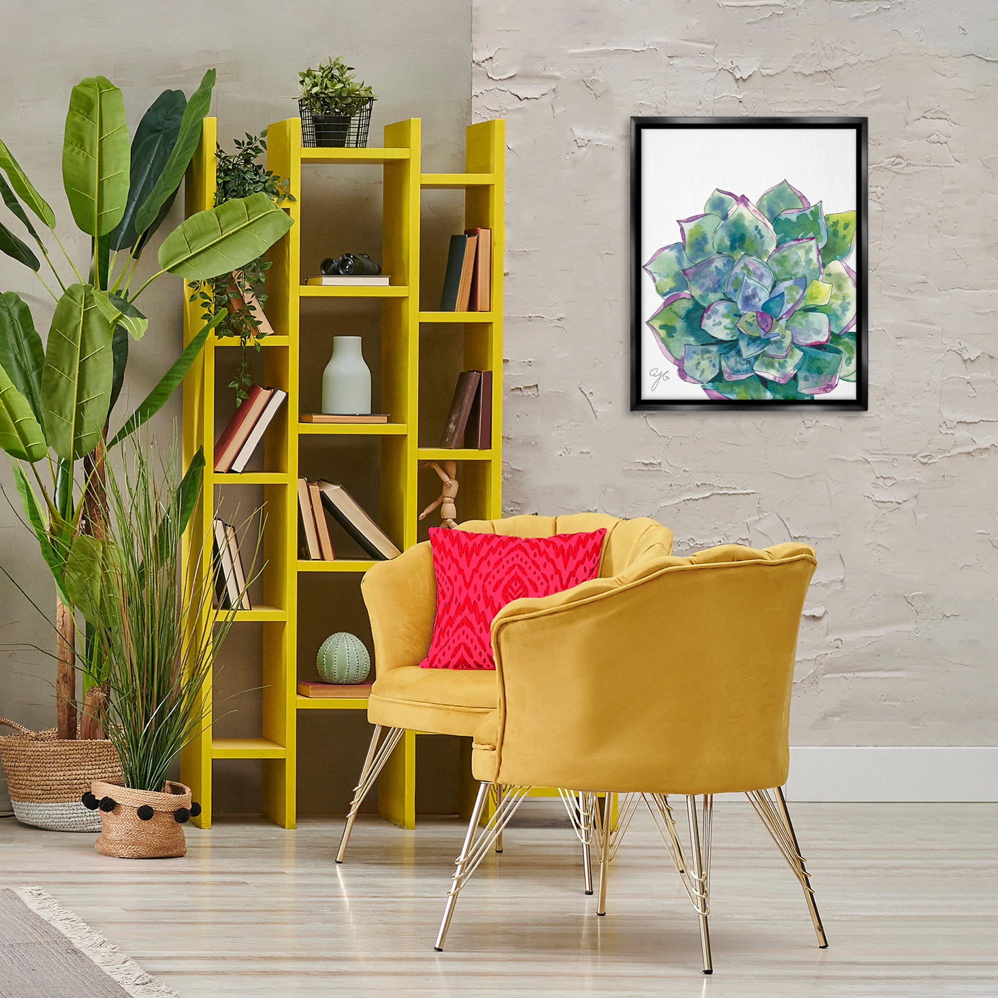 Stupell Industries Abstract Succulent Watercolor Botanical & Floral Painting Black Floater Framed Art Print Wall Art, 17 x 21