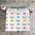 thumbnail image 3 of Ambesonne Cartoon Quilted Bedspread Set 3 Pcs, Colorful Fun Elephants, King Size, Multicolor, 3 of 3
