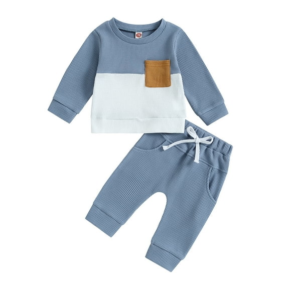 Autumn Toddler Baby Boys Pants Set 6M 12M 18M 24M 3Y Long Sleeve Contrast Color Sweatshirt Elastic Waist Pants Spring Clothes