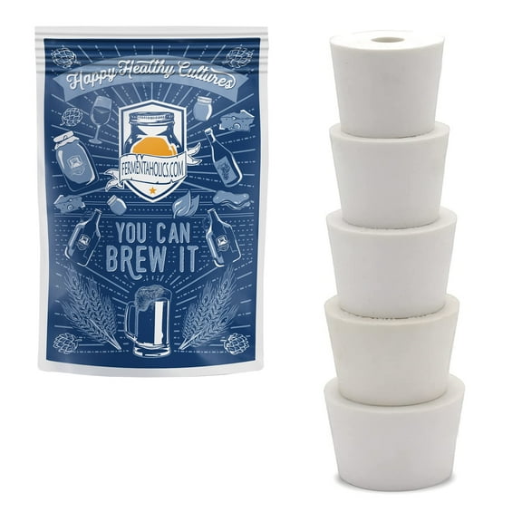 Drilled Rubber Stopper #6-#8 - 1 of Each - 5 Pack - Carboy Bung
