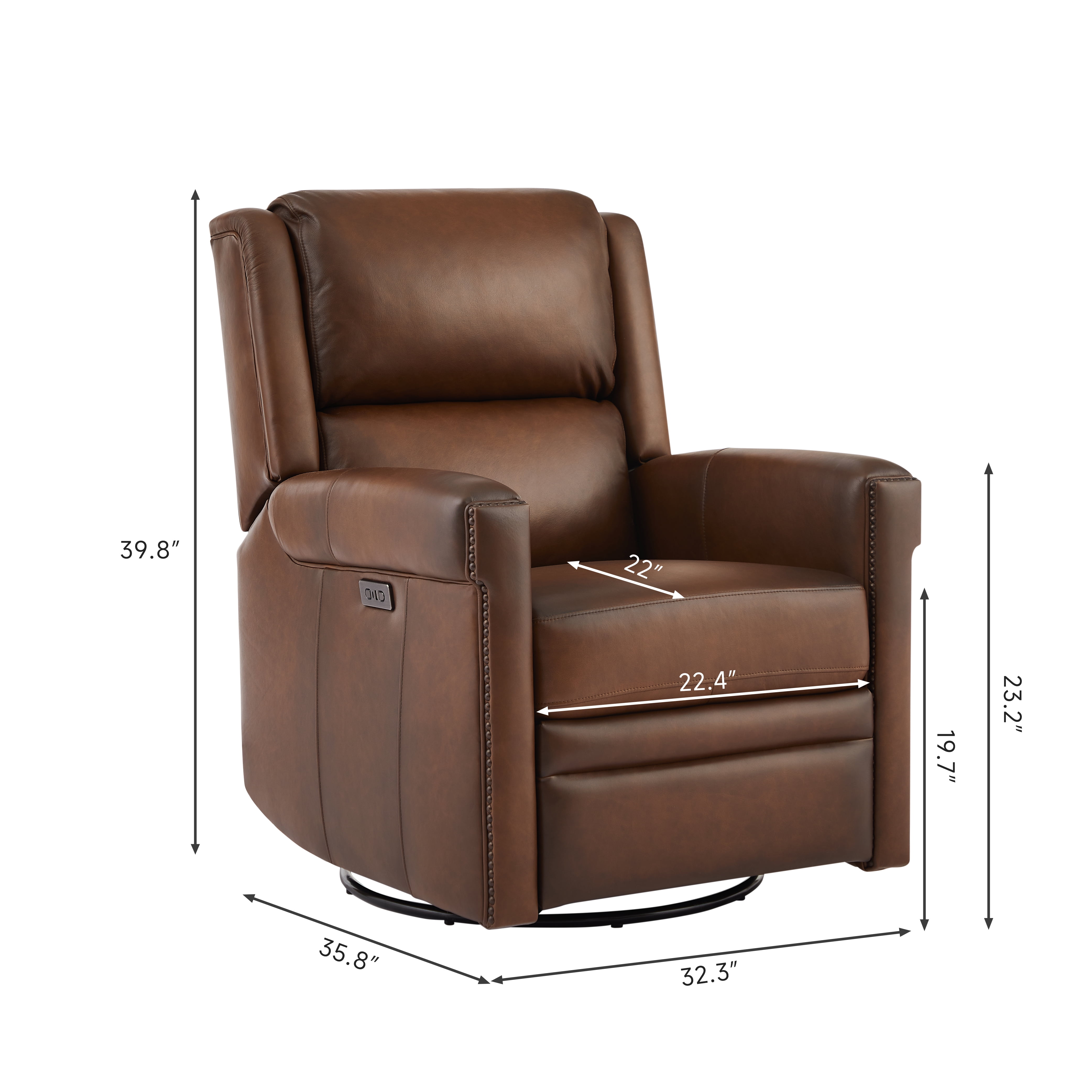 L&L LIVING 100% Top Grain Leather Power Recliner with USB and Type-C Charging Port