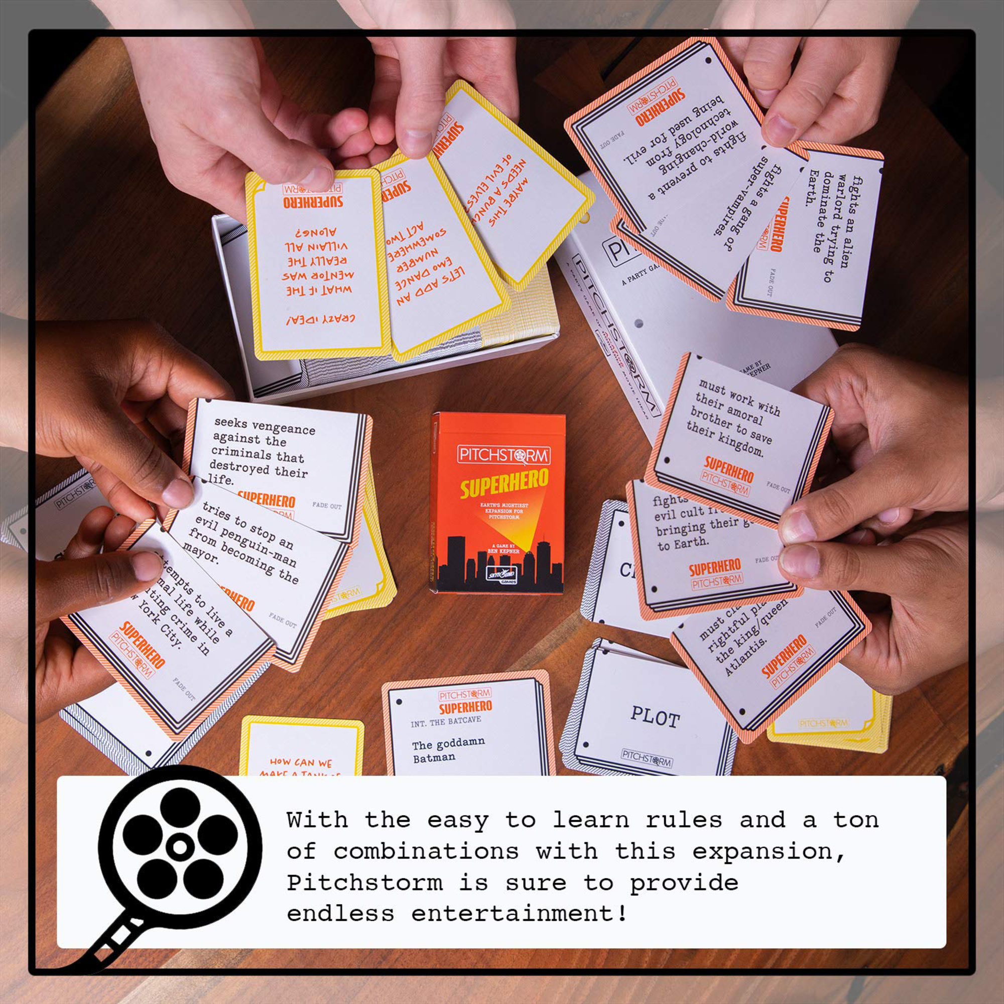Pitchstorm: Superhero Deck - Earth's Mightiest Expansion, 100 Themed Cards, Movie Pitching Party Card Game