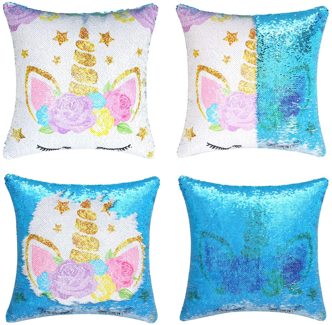 Personalised Unicorn Magic Sequin Mermaid Cushion Cover 5 Colours 