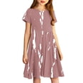 thumbnail image 4 of Girls Short Sleeve Flowy Dress Child Kids A-Line Skater Flowy Summer Casual T-Shirt Dresses Kids Plus Size Witch Dress 9Y, 4 of 7
