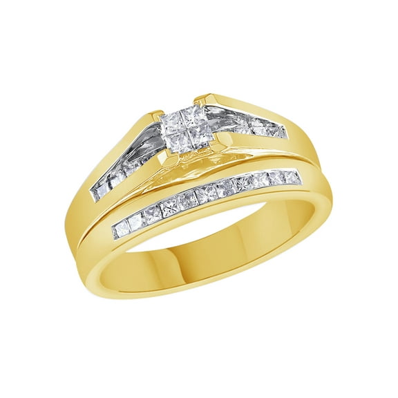 White Natural Diamond Bridal Set Ring In 10k Yellow Gold (0.5 Cttw)