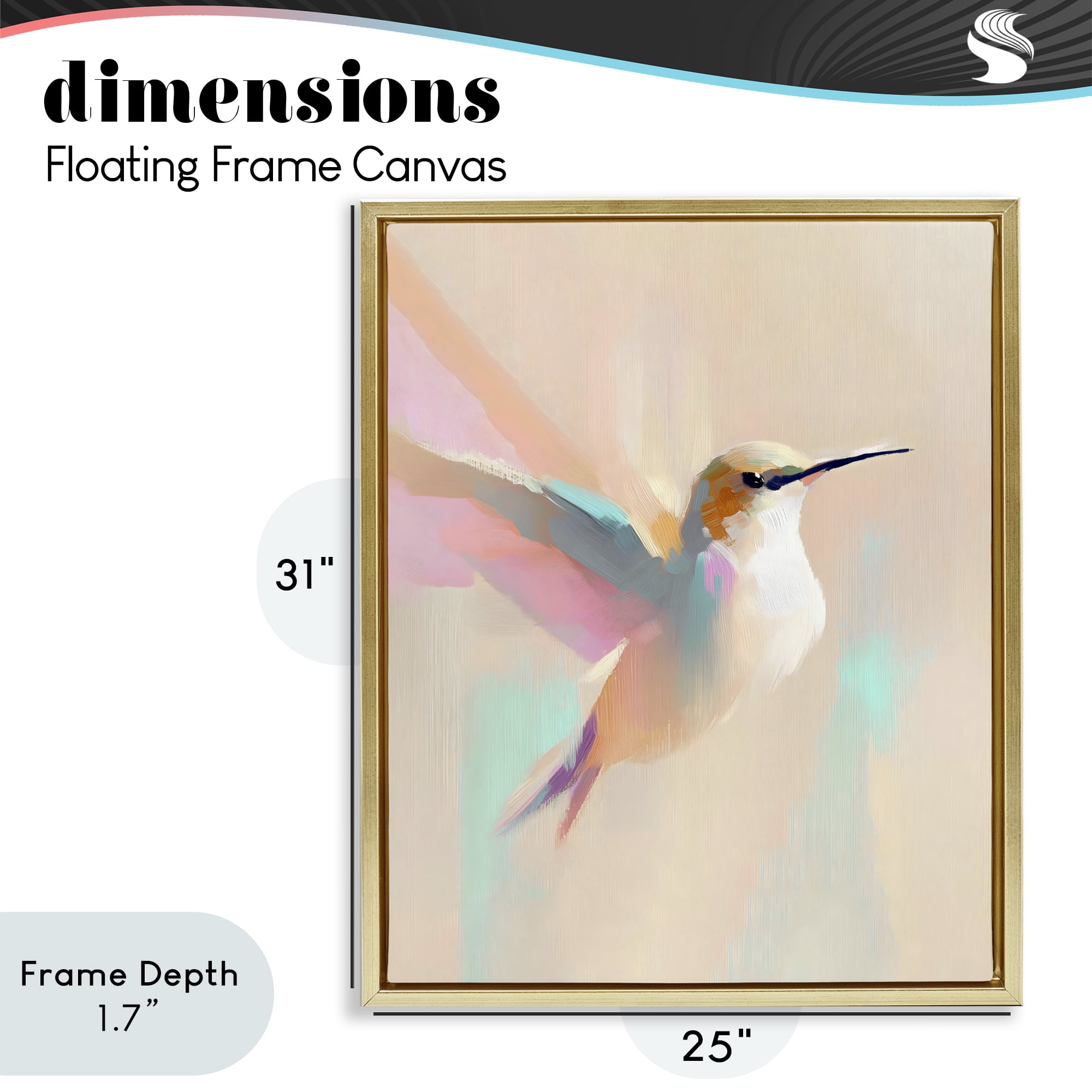 Stupell Industries Pastel Hummingbird in Flight Gold Framed Floater Canvas Wall Art, design by The Prints Vibe