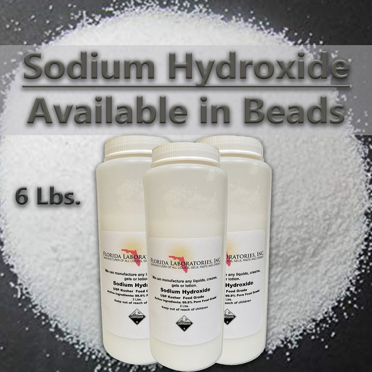 Sodium Hydroxide (Caustic Soda Beads) Lye 99% Pure (2lbs) - Food Grade Lye  Drain Cleaner Opener - HDPE Container w/Resealable Child Resistant Cap…