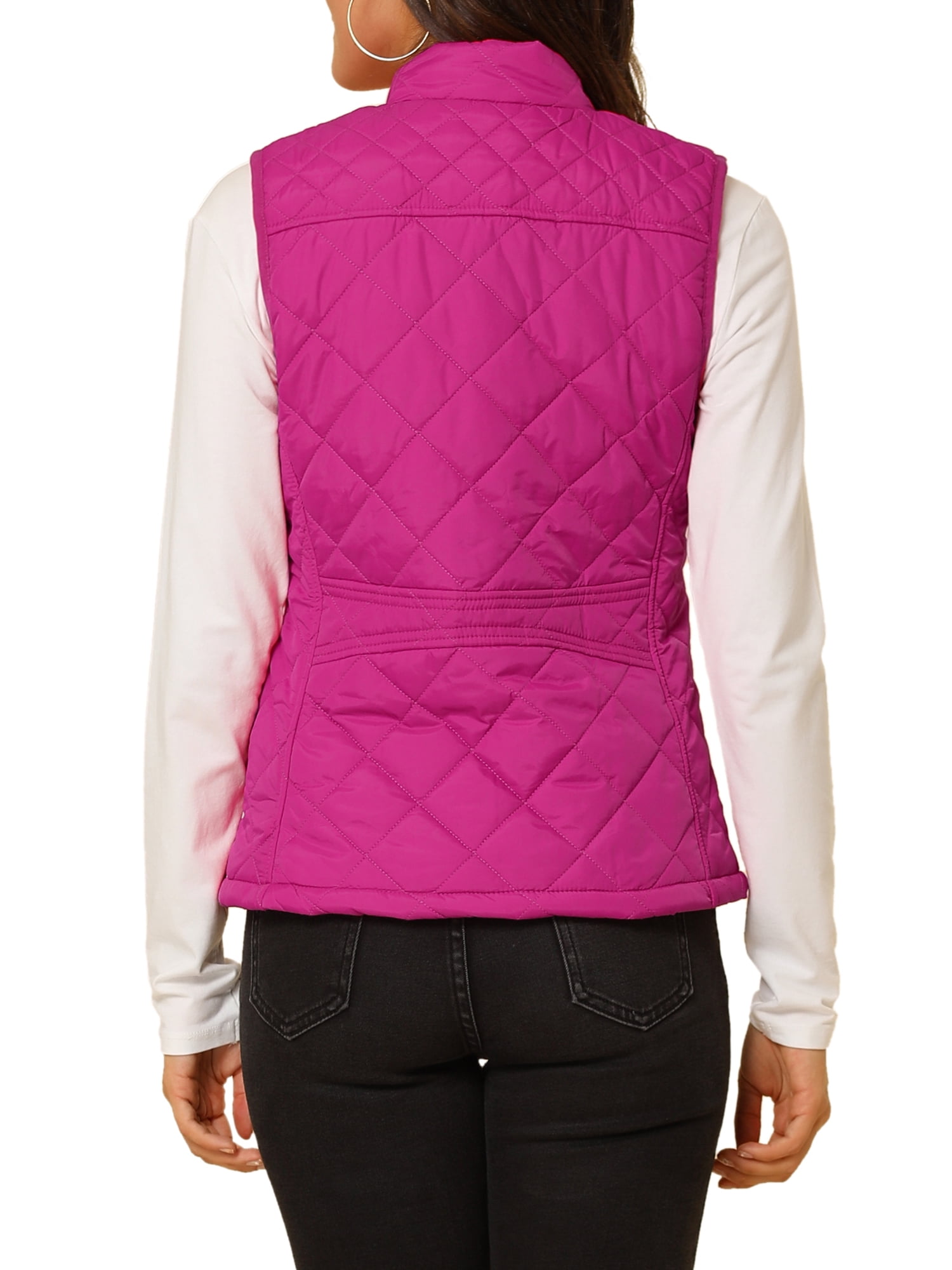 DARING DIVA Women's Zip Stand Collar Quilted Padded Vest XL Fuchsia