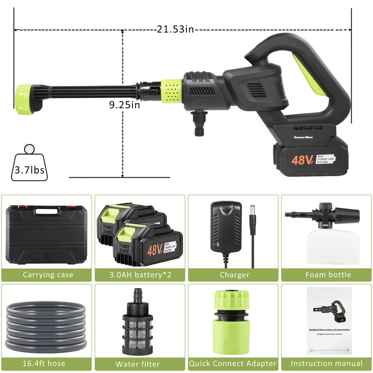 Cordless High Pressure Washer,900PSI Portable Power Washer with 2