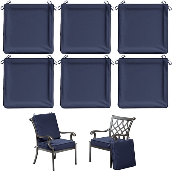 Kimunuk 6Pcs Outdoor Chair Cushions Slipcovers, 19" x 19" Navy Blue Replacement Waterproof Non-Slip Patio Seat Cushion Covers with Handle, Covers Only