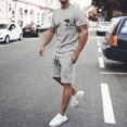 thumbnail image 3 of LEKDFST Men's 2 Piece Short Sets Graphic Print Short Sleeve T Shirts and Drawstring Shorts Clothing Set Light Gray L4, 3 of 5