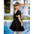 thumbnail image 3 of Oudiya Girls Tie Back Short Sleeve Ruffle Hem Off Shoulder Elegant Casual Summer Dresses, Black, 13-14Y, 3 of 8