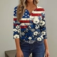 thumbnail image 6 of 4th Of July T Shirts for Women Summer Patriotic 3/4 Sleeve Tops for Women 250 Anniversary Usa Flag Button Henley V Neck Independence Day American Flag Floral Print Tee Tops Dark Blue L, 6 of 7