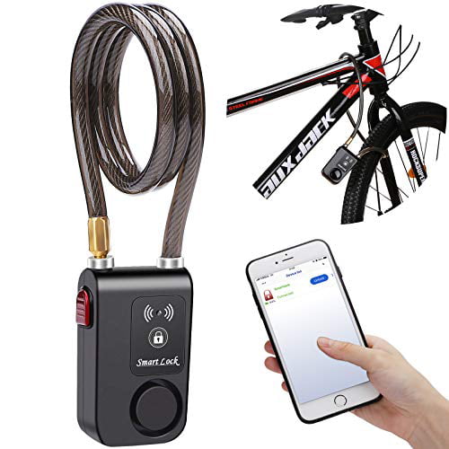 wsdcam Bluetooth Bike Lock Alarm 110dB Universal Security Smart Bike Alarm Lock System Anti-Theft Vibration Alarm for Bicycle Motorcycle Door Gate Lock APP Control 31.49 inch Cable Length 
