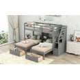 thumbnail image 3 of Twin over Twin&Twin Bunk Bed, Triple Bunk Bed with Drawers, Staircase with Storage, Built-in Shelves, Gray, 3 of 13
