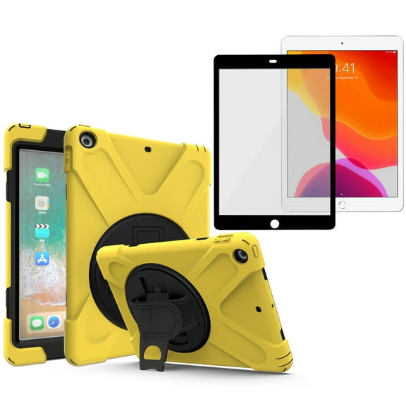 KIQ iPad 5th 6th Gen Case, Heavy Duty Shockproof Cover Screen Protector for Apple iPad 9.7 2017 2018 [Yellow]
