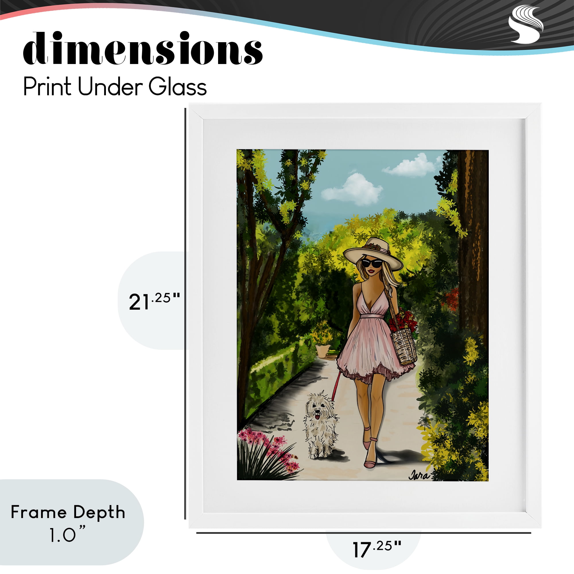 Stupell Industries Garden Girl Strolling with Pup White Framed Print Under Glass, design by Tara Boone