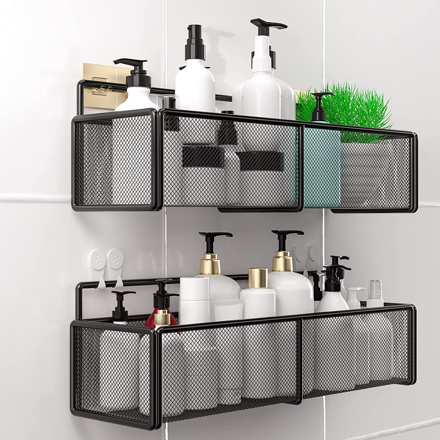 Bathroom Tub Shower Caddy Easy Adhesive Wall Mounted Shelf Storage Organizer 