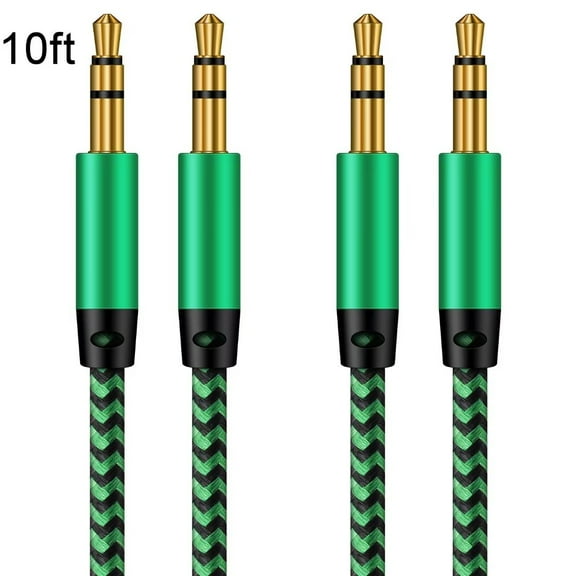 AILKIN Aux Cord Cables,2 PACK 10ft Aux Cord for iPhone Adapter 3.5mm Male to Male Stereo Jack Cables Audio Video Auxiliary Input Adapters,Aux Cable Cords for Car,Headphones,Earbuds,Green