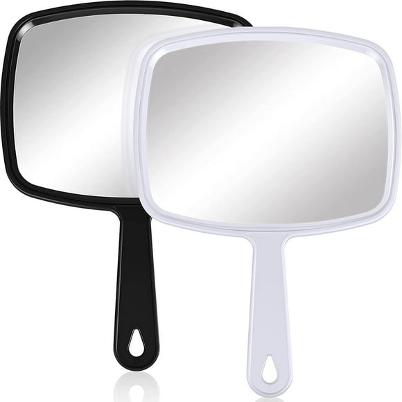 2 Pieces Hand Mirror Handheld Cosmetic Mirror Handheld Mirrors Set with Handle, Makeup Hand Mirror Hairdressers Paddle Mirror Portable Vanity Mirror for Travel, Home and Salon Use (Black, White)