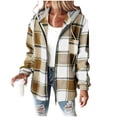 thumbnail image 2 of Homenesgenics Jackets for Women Plus Size Flannel Casual Fleece Plaid Hooded Long-sleeve Button Down Shackets Hooded Thick Sweatshirt Coat Tops, 2 of 5