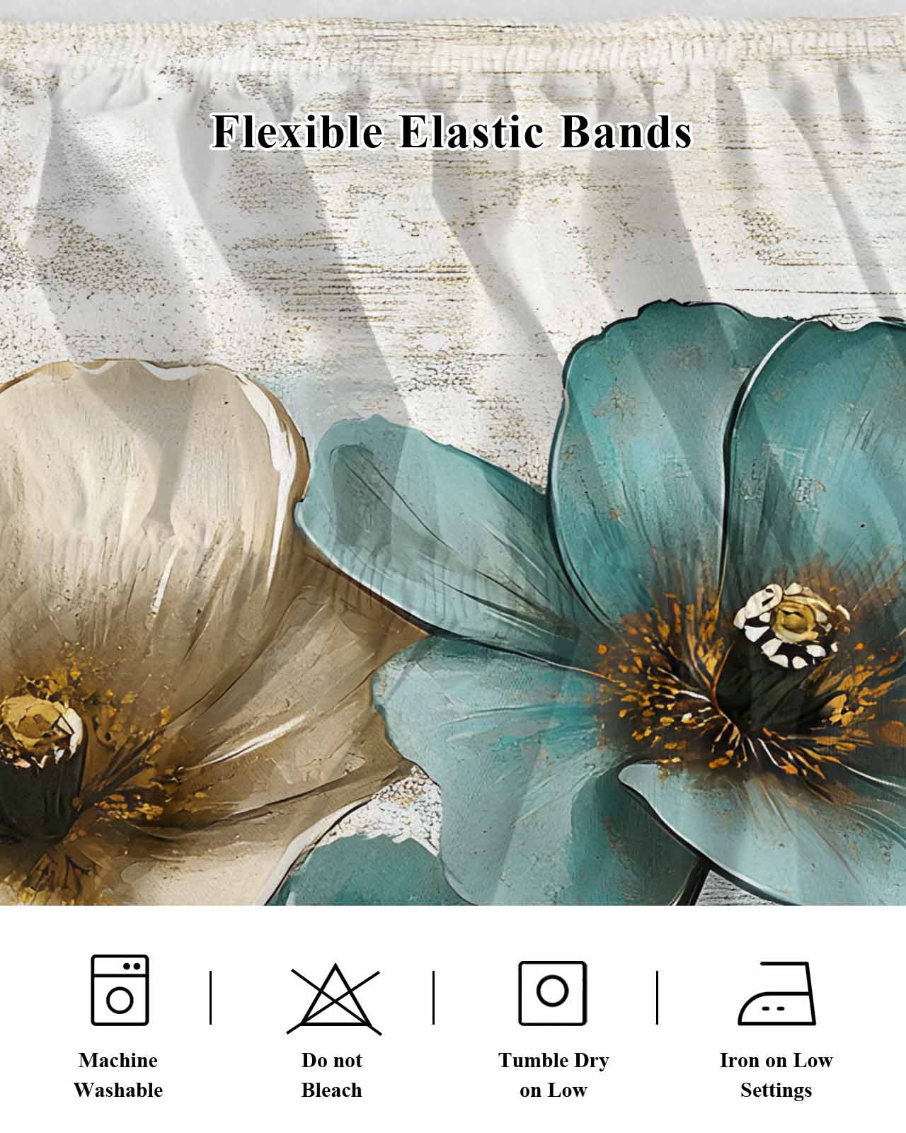 Retro Beige Teal Flowers Bed Skirt Vintage Background Pastoral Style Bed Skirts King Size 18 Inch Drop, Wrap Around Dust Ruffle&nbsp;Bedskirt with Adjustable Elastic Belt for Queen Size Beds