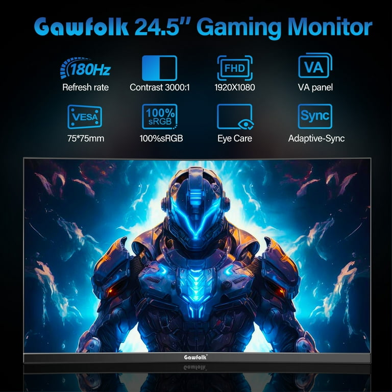 Gawfolk 24.5 Inch Curved Gaming Monitor, 180hz/165hz FHD(1080P) PC Monitor,  Frameless VA Display with sRGB 100%, Eye Care, DP/HDMI, Wall Mount