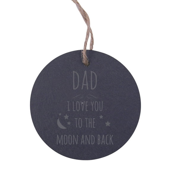 Dad I love you to the Moon and Back 3.25-inch Circle Slate Hanging Christmas Tree Ornament with String