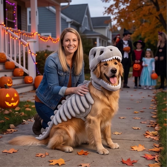 Dog Dinosaur with Glow-In-The-Dark Skeleton Headpiece and Plush Body, Soft Plush Dog Suit for Trunk Or Treat and Indoor Play, Festive Halloween Birthday Party Photo Props, 1 Piece