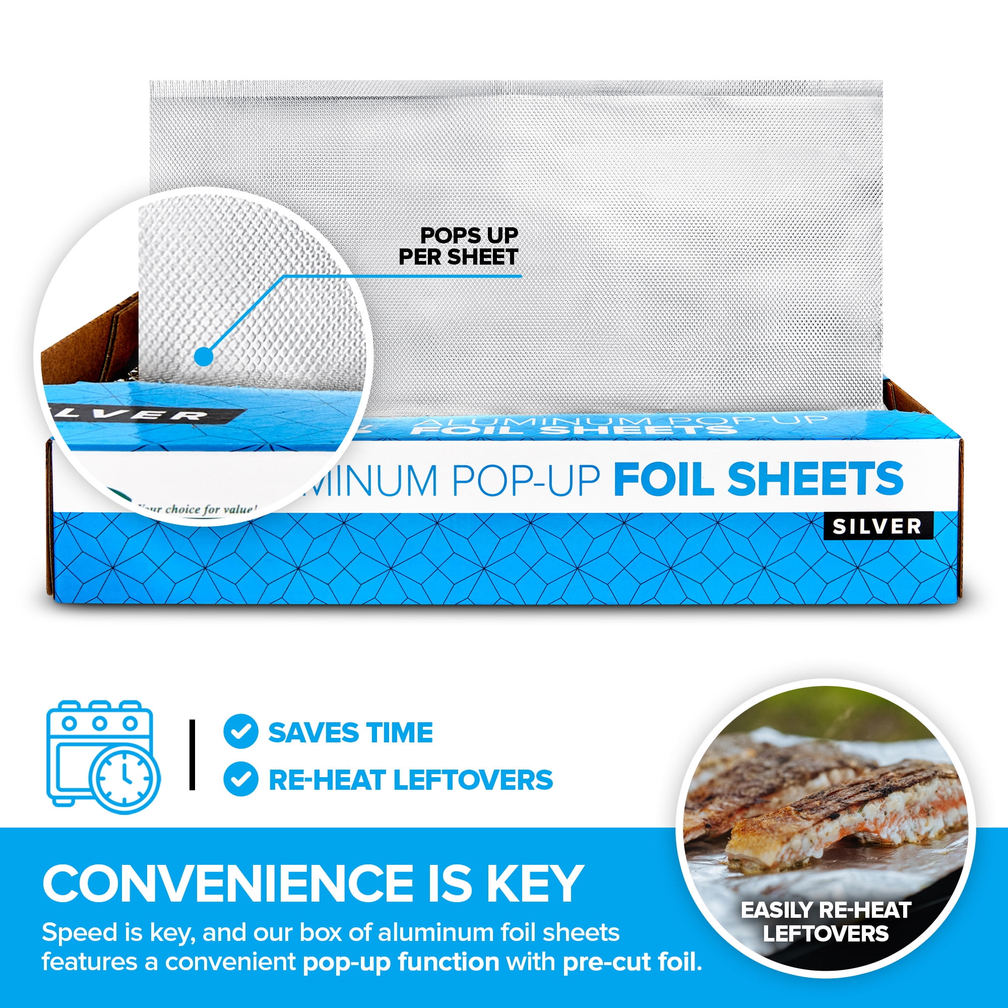 500 Count Pre-Cut Deli Aluminum Foil Sheets, 12” Pop Up Foil Sheets for Restaurant, Disposable Foil Sheets for Food, Tin Foil Sheets for Burrito, Hot Dog or Sandwich, Stock Your Home