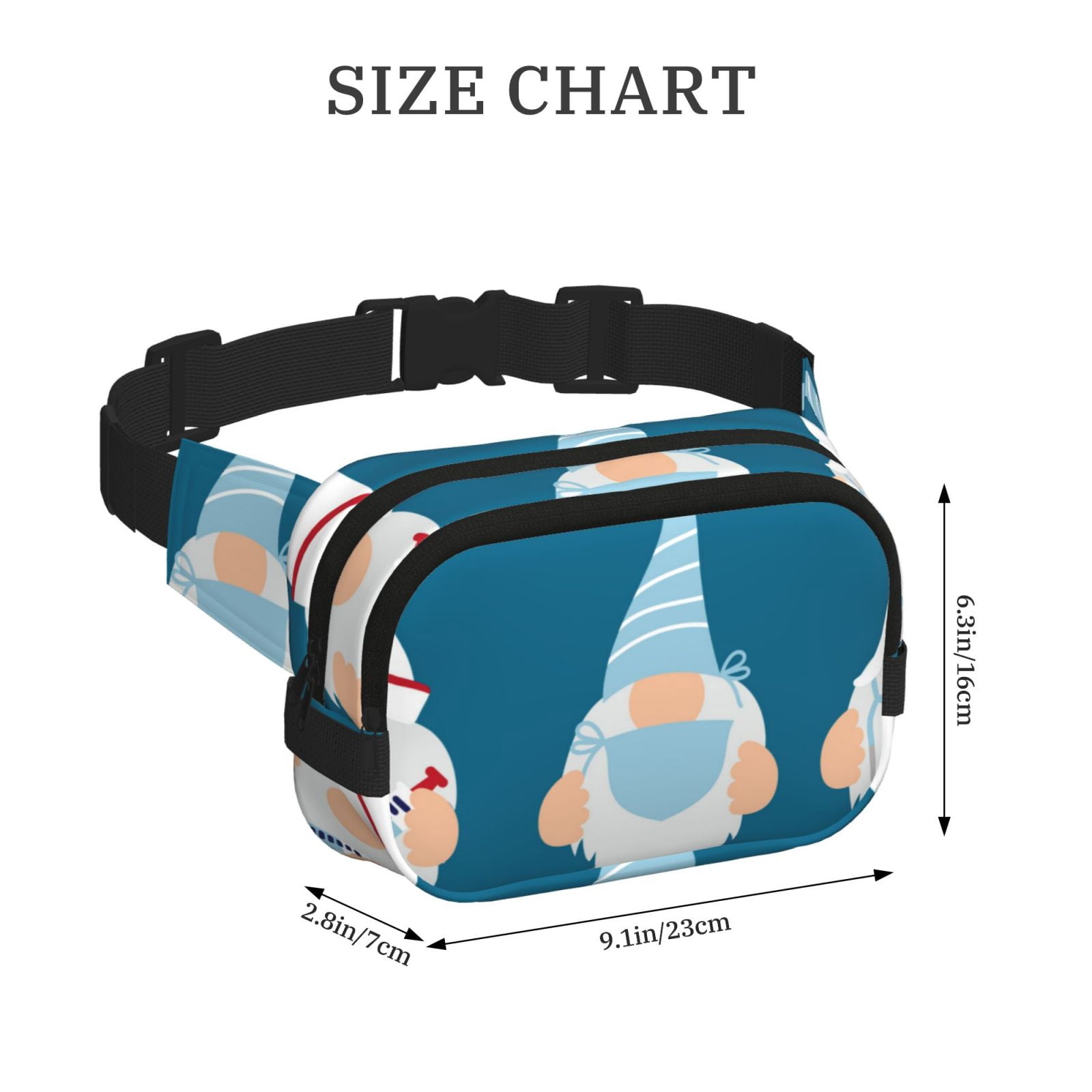 Kdxio Nurse Doctor Gnomes Crossbody Double Layer Waist Bag Belt Bag for Unisex Fanny Pack Fashion Waist Packs for Hiking Running Shopping Traveling