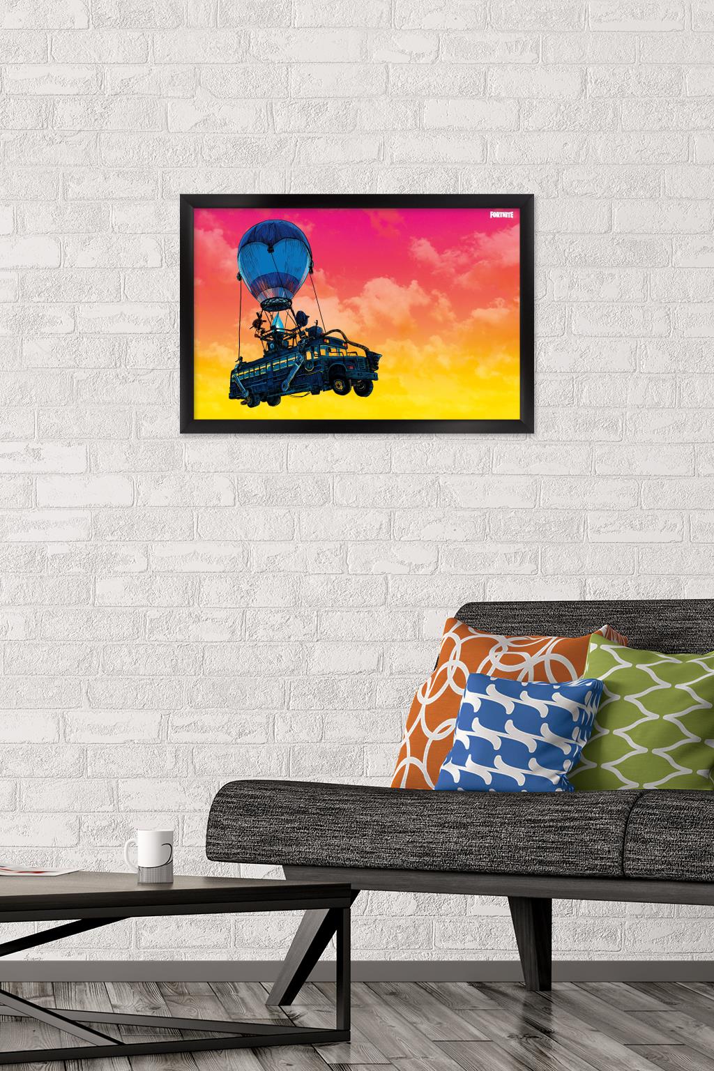 Fortnite - Battle Bus Landscape Wall Poster, 14.725" x 22.375", Framed