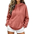 thumbnail image 2 of CQONEPT Womens Hoodie Fleece Sweatshirts Long Sleeve Pullover with Pocket Hooded Neck Sweatshirt Drawstring Pullover Tops Winter Clothes Pink XL, 2 of 7
