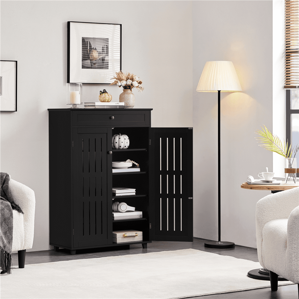 Renwick 5-Tier Shoe Storage Cabinet with Louvered Door & 1 Drawer for Livingroom Entryway, Black