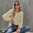 thumbnail image 5 of Hauts à Manches Longues pour Femmes Chemises Décontractées Col Rond Plissé Tee-Shirt Ample Blouses, 5 of 5